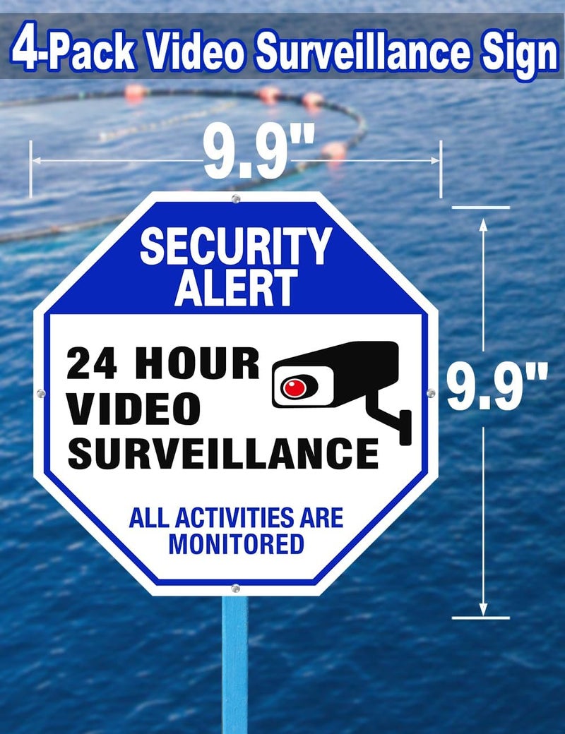 multiwins Video Surveillance Sign, 4-Pack 10"x10" Security Camera Sign, Reflective and Waterproof Material 24 Hour Surveillance Signs For Home/Business - Image 2